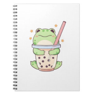 Carnet Grenouille Chibi Mignonne Enlaçant une Tasse de Th