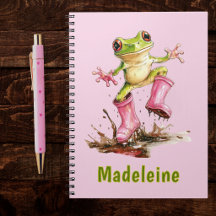 Grenouille en bottes roses mignonnes dans une flaq