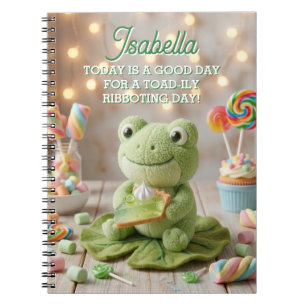 Carnet Grenouille en peluche mignonne tenant une tarte au