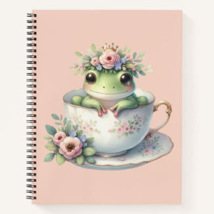 Carnet Grenouille Fantaisiste dans une Tasse à Thé Floral
