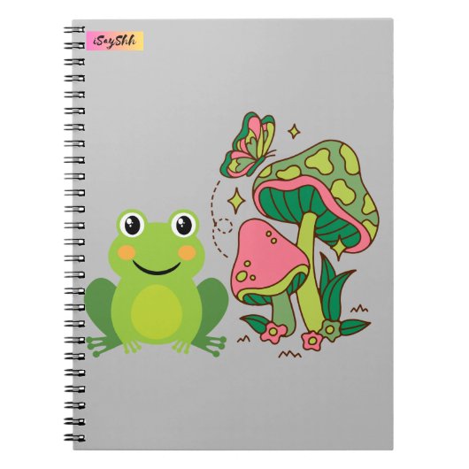 Carnet grenouille mignonne, champignons et papillon (Devant)