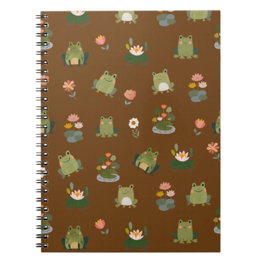 Carnet Grenouilles & nénuphars sur fond marron (Devant)