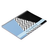 Carnet Grey Zigzag, Grey Chevron, Bleu, Votre Nom (Côté gauche)
