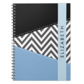 Carnet Grey Zigzag, Grey Chevron, Bleu, Votre Nom (Devant)