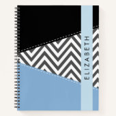 Carnet Grey Zigzag, Grey Chevron, Bleu, Votre Nom (Devant)