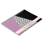 Carnet Grey Zigzag, Grey Chevron, Purple, Votre Nom (Côté gauche)