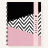 Carnet Grey Zigzag, Grey Chevron, Rose, Votre Nom (Devant)