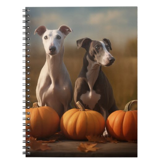 Carnet Greyhound Chiot Automne Citrouille de plaisir (Devant)