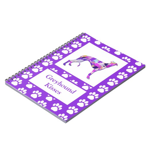 Carnet Greyhound Lurcher Chien Silhouette Paw Purple PY&B (Côté gauche)