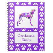 Carnet Greyhound Lurcher Chien Silhouette Paw Purple PY&B (Devant)