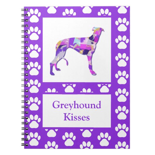 Carnet Greyhound Lurcher Chien Silhouette Paw Purple PY&B (Devant)
