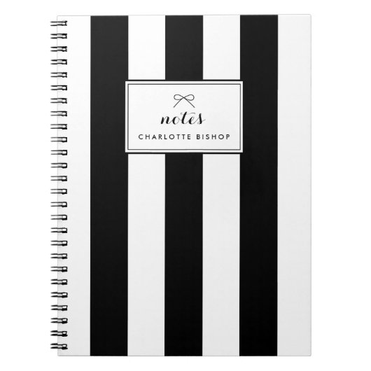 Carnet Grilles verticales chic noir et blanc Personnalisé (Devant)