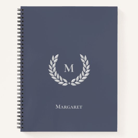 Carnet Gris argent Monogramme & Laurier sur gris acier (Devant)