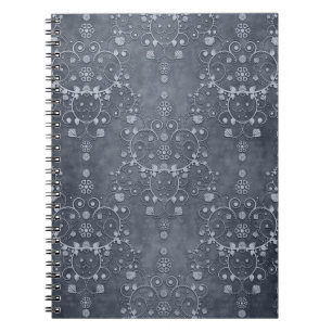 Carnet Gris argenté profond pewter à motif damassé floral