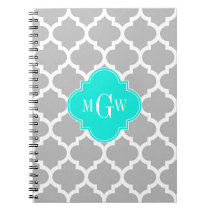 Carnet Gris Blanc Marocain #5 Brt Aqua 3 Monogramme initi