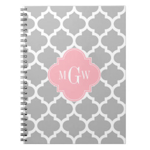 Carnet Gris Blanc Marocain #5 Rose 3 Monogramme initial