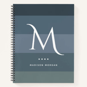 Carnet Gris bleu horizontal initial moderne