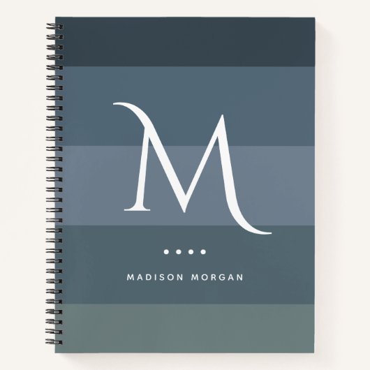 Carnet Gris bleu horizontal initial moderne (Devant)