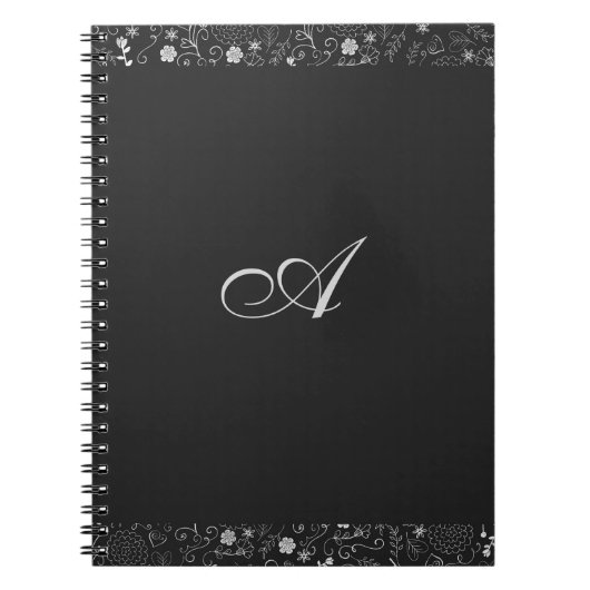 Carnet Gris Charbon & Argent Élégant Floral Rustique Feui (Devant)