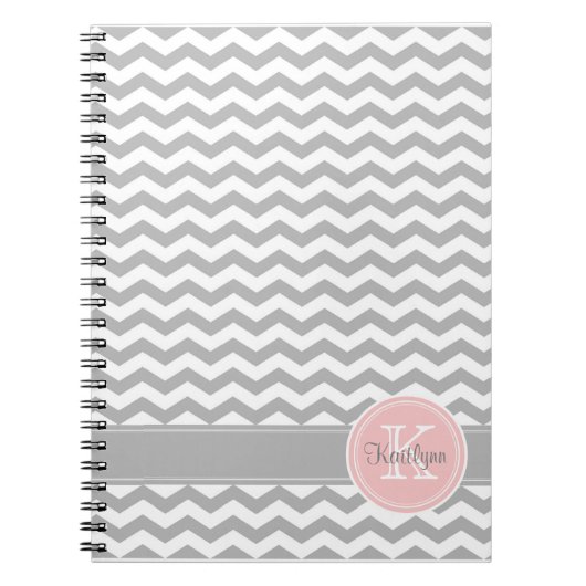 Carnet gris de monogramme de Chevron (Devant)
