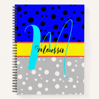Carnet Gris esthétique & Couleur Bleue - Nom Monogramme