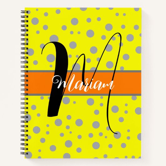 Carnet Gris esthétique et couleur jaune - Nom Monogramme (Devant)