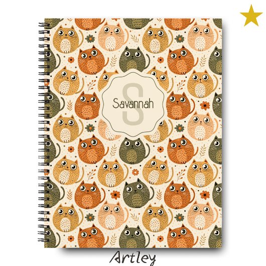 Carnet Gris Orange Mignon Noms de Chats Monogramme