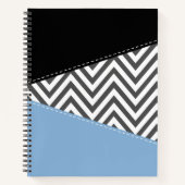 Carnet Gris Zigzag, Gris Chevron, Motif Zigzag, Bleu (Devant)