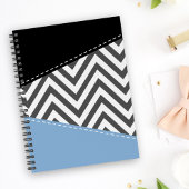 Carnet Gris Zigzag, Gris Chevron, Motif Zigzag, Bleu