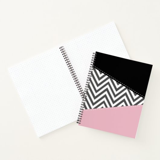 Carnet Gris Zigzag, Gris Chevron, Motif Zigzag, Rose (Intérieur)