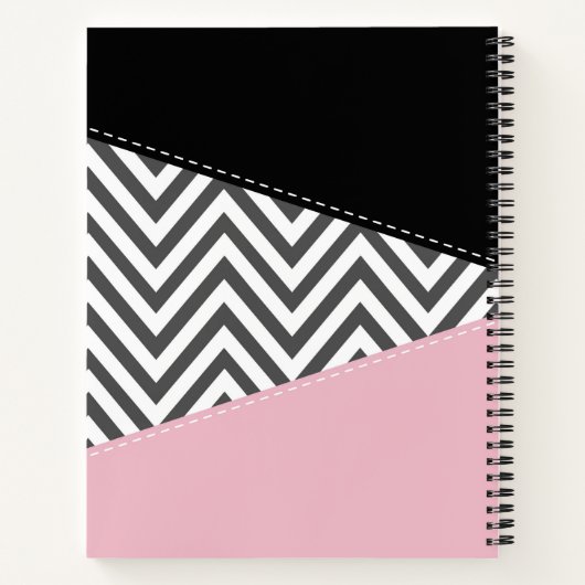 Carnet Gris Zigzag, Gris Chevron, Motif Zigzag, Rose (Dos)
