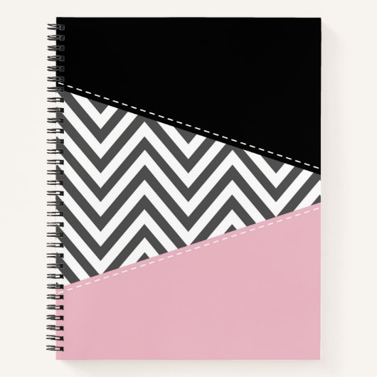 Carnet Gris Zigzag, Gris Chevron, Motif Zigzag, Rose (Devant)