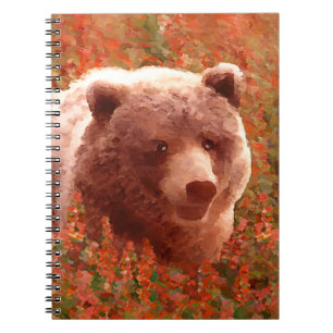 Carnet Grizzly Bear Cub dans Fireweed Peinture Art de la