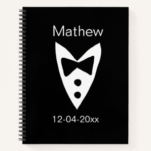 Carnet groomsman ajouter nom année noir arc chemise crava