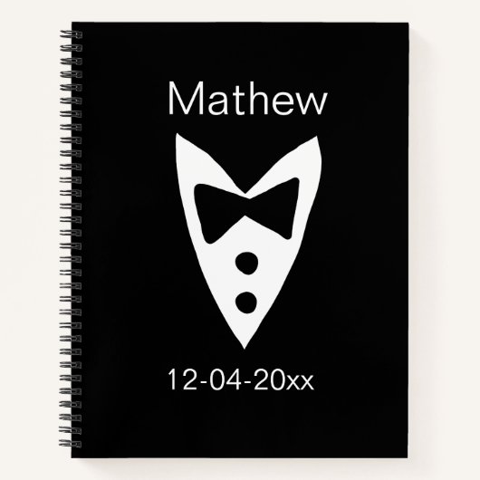 Carnet groomsman ajouter nom année noir arc chemise crava (Devant)