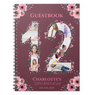 Carnet Gros 12e anniversaire fille photo Collage Fleur ro