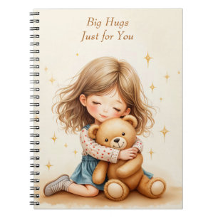 Carnet Gros câlins mignonne fille serrant teddy papier ou