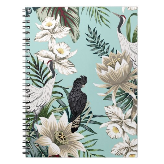 Carnet Grue vintage tropicale, perroquet, lotus flowe (Devant)