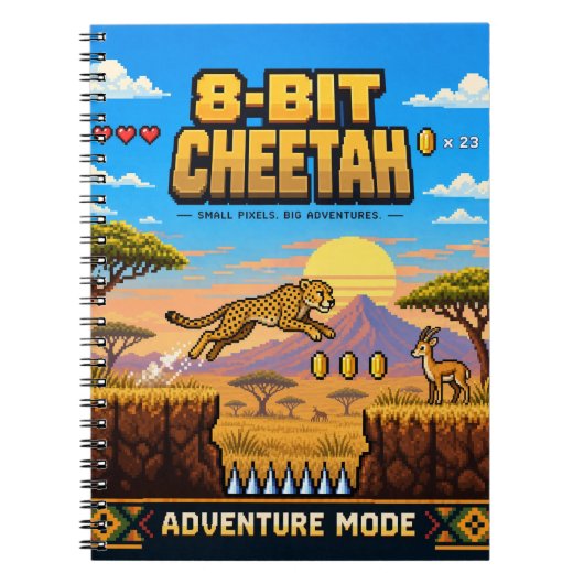 Carnet Guépard, Pixel Art Rétro 8 Bits (Devant)