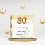 Carnet Guest book 30th birthday white gold glitter<br><div class="desc">A guestbook for a feminine and glamorous 30th birthday party.  A stylish white background with dark faux gold glitter,  sparkles. Add your name,  age/text. Number 30 is written with a balloon style font.</div>