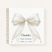 Carnet Guest book Baby Shower bow ivory white pearls (Devant)