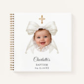 Carnet Guest Book Baptism Bow Girl Photo (Devant)