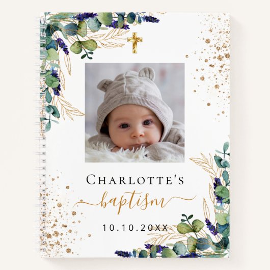 Carnet Guest book baptism custom photo eucalyptus (Devant)