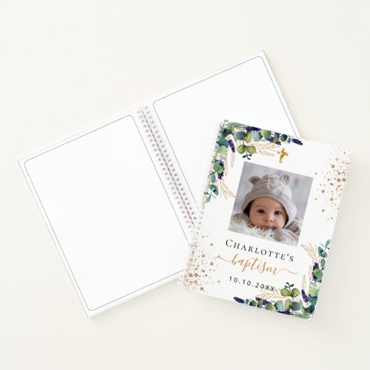 Carnet Guest book baptism custom photo eucalyptus (Intérieur)