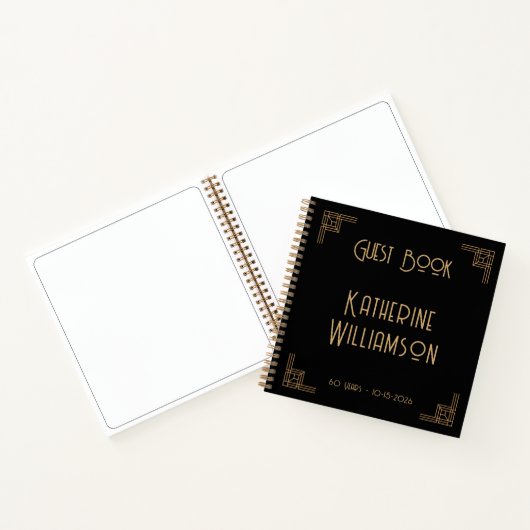 Carnet Guest Book Birthday Black Gold Art Deco (Intérieur)