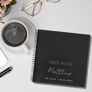 Carnet Guest book birthday black white name simple