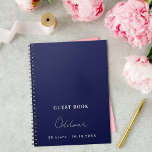 Carnet Guest book birthday navy blue white name simple<br><div class="desc">A guest book for a 50th (or any age) birthday party.  A stylish navy blue background. For both him and her.  Add your name,  age,  date. The name is written with a modern hand lettered style script.</div>