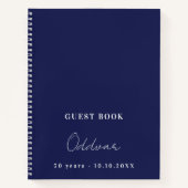 Carnet Guest book birthday navy blue white name simple (Devant)