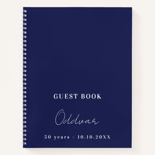 Carnet Guest book birthday navy blue white name simple (Devant)