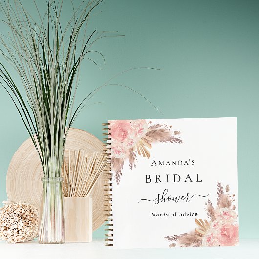 Carnet Guest book Bridal Shower pampas grass rose advice